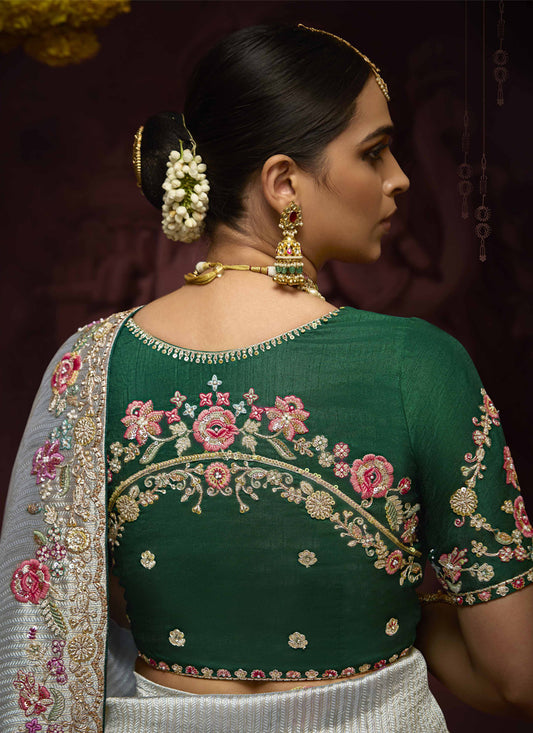 Dashing Silver Pure Banarasi Kanjivaram Saree for Wedding