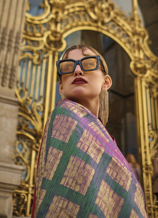 Purple Art Silk Handllom Woven Saree