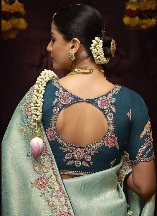 Immaculate Ice Blue Pure Banarasi Kanjivaram Saree for Wedding