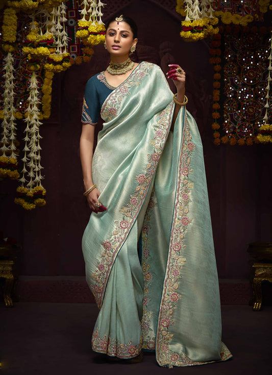 Immaculate Ice Blue Pure Banarasi Kanjivaram Saree for Wedding