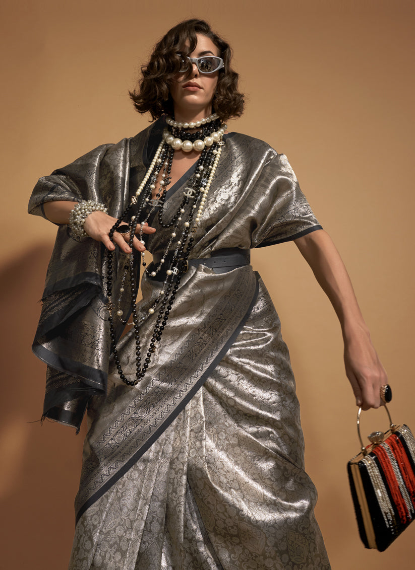 Golden Kanjivaram Silk Hand Woven Saree