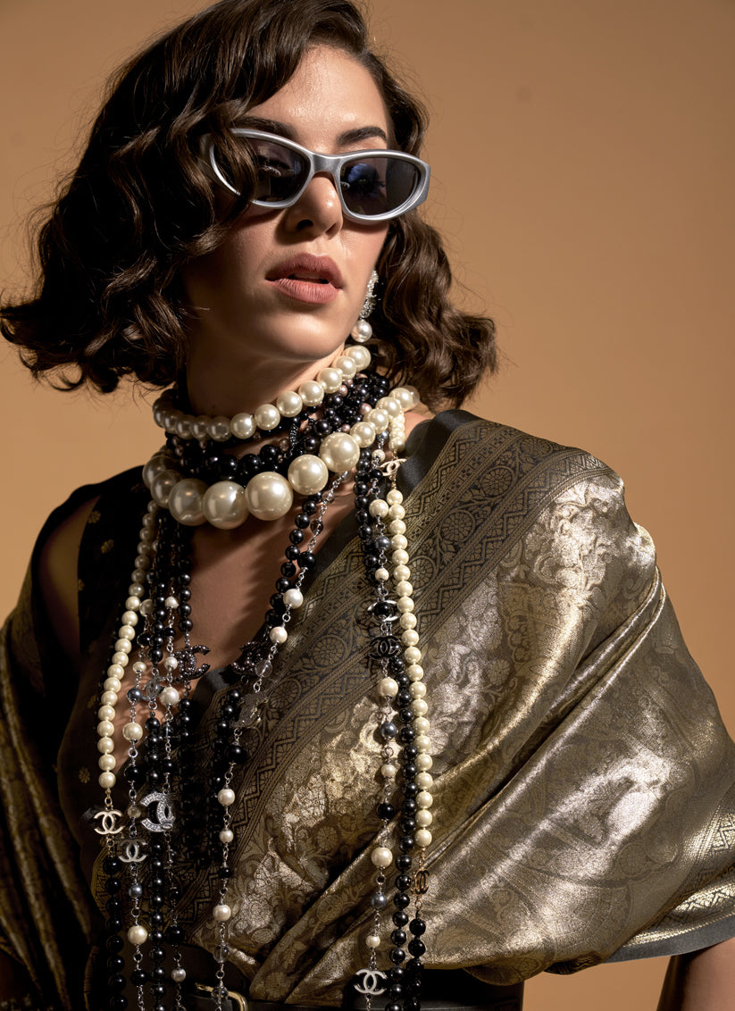 Golden Kanjivaram Silk Hand Woven Saree