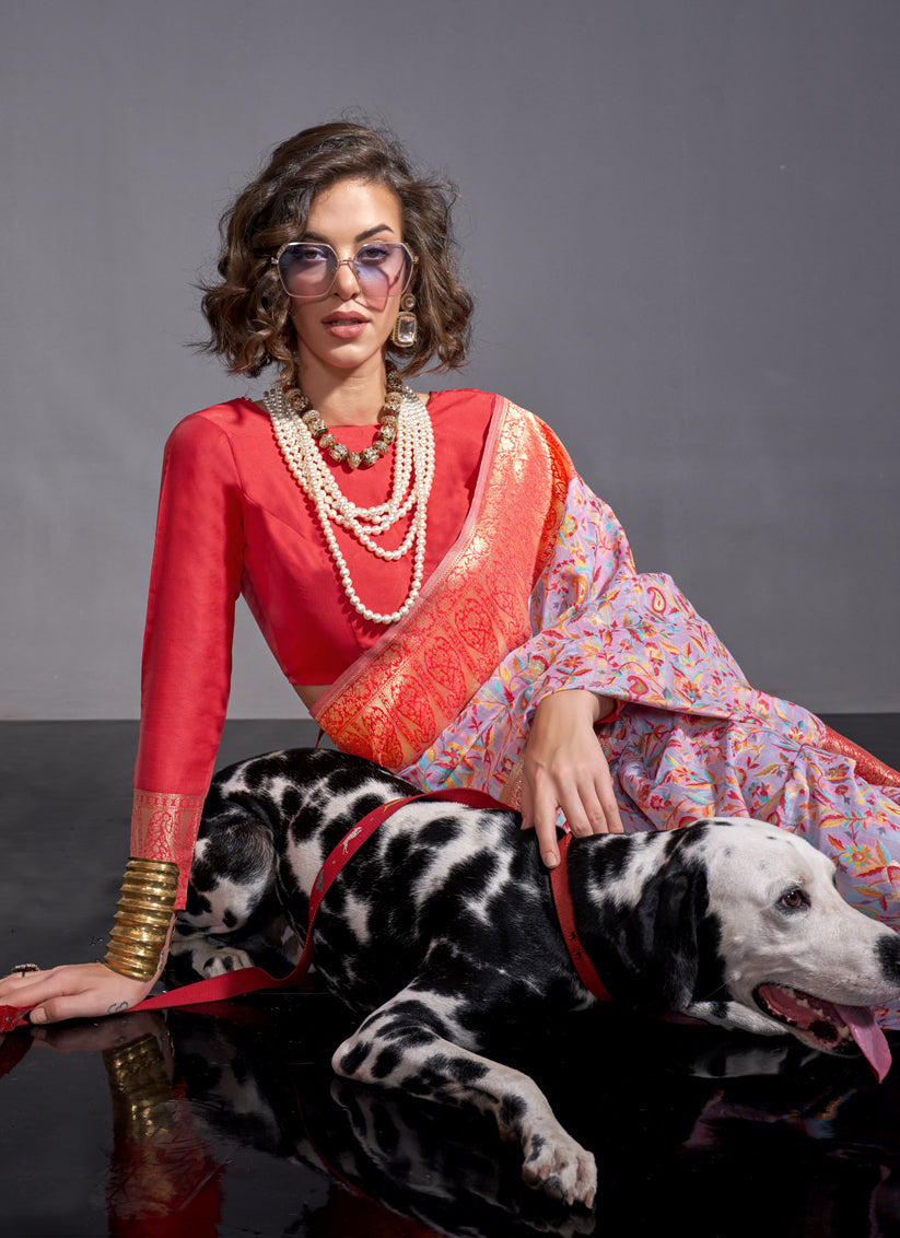 Lavender Handwoven Kashmiri Silk Saree