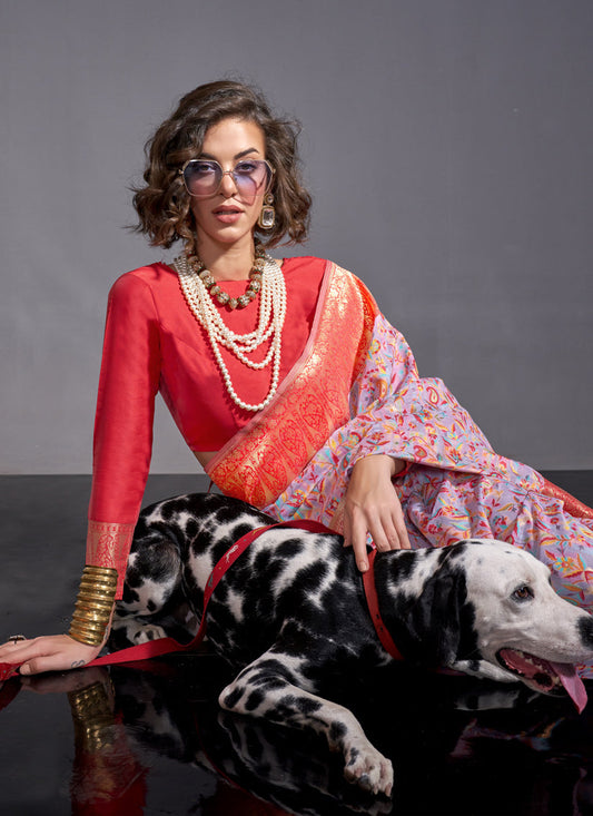 Lavender Handwoven Kashmiri Silk Saree