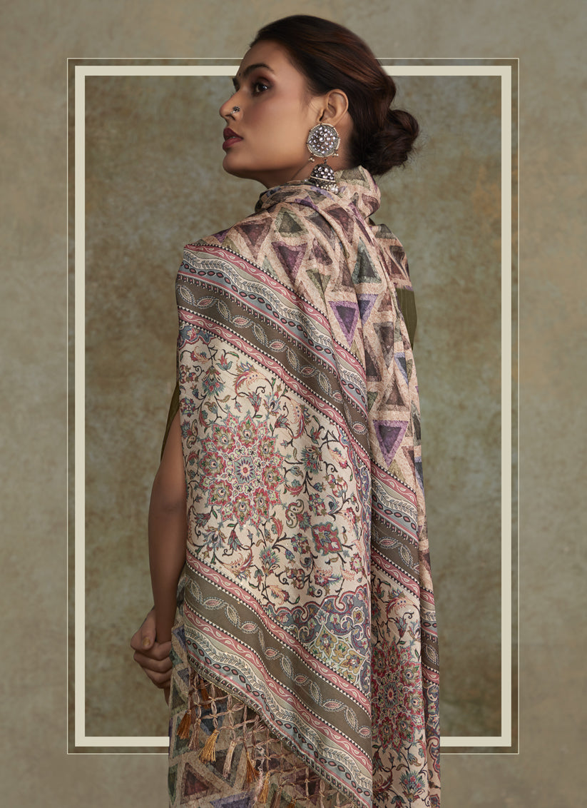 Multicolor Handloom Silk Printed Saree