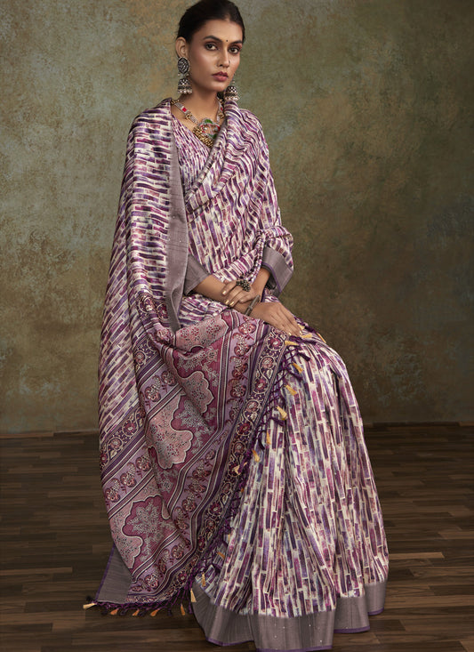 Multicolor Handloom Silk Printed Saree