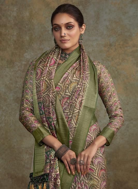 Multicolor Handloom Silk Printed Saree