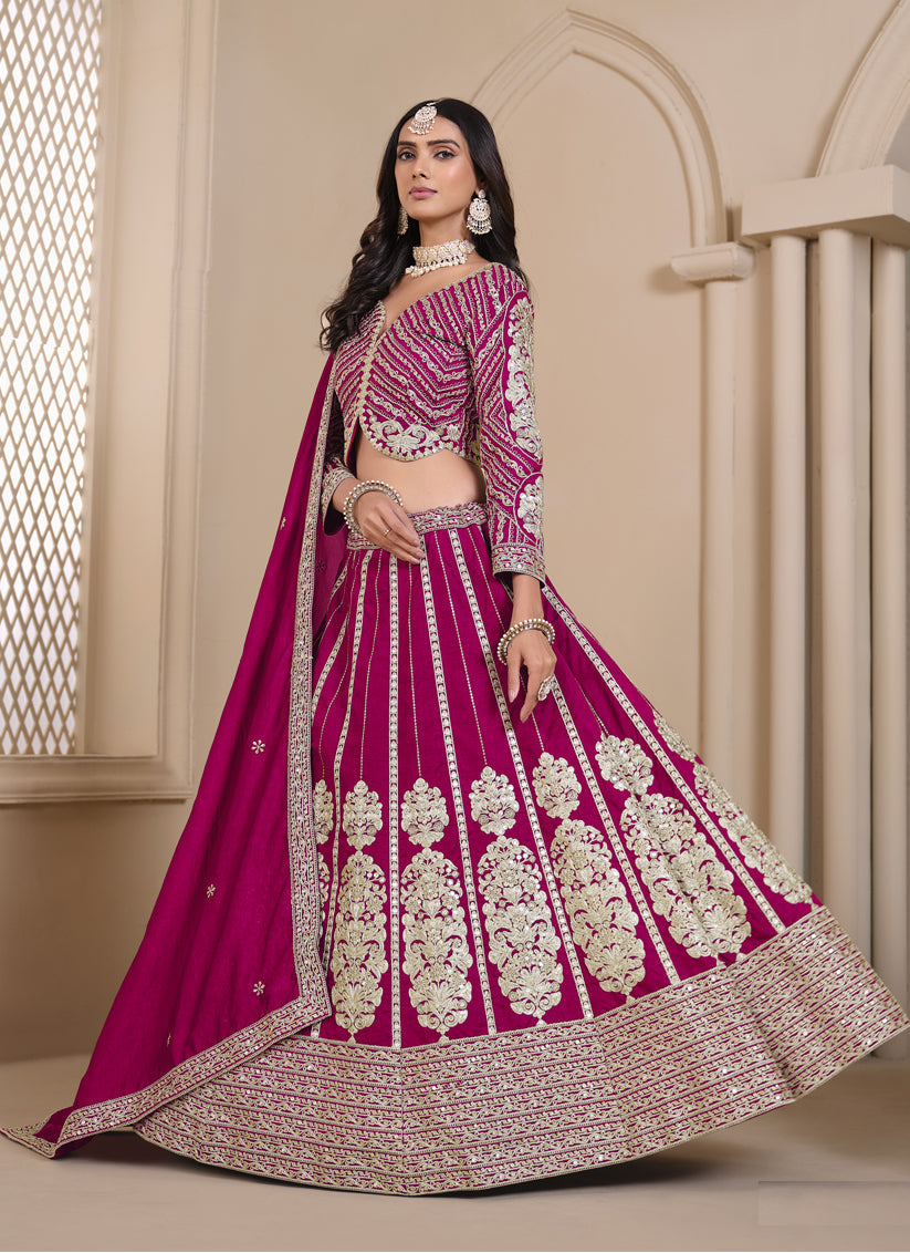 raspberry pink shimmer art silk embroidered lehenga choli