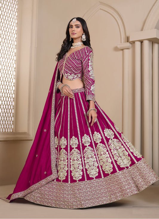 raspberry pink shimmer art silk embroidered lehenga choli