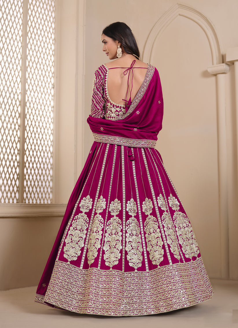 raspberry pink shimmer art silk embroidered lehenga choli