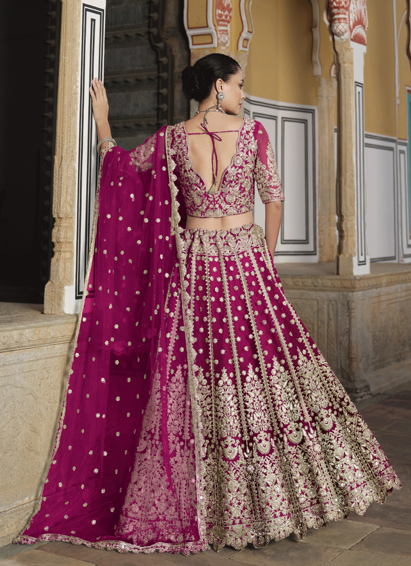 Raspberry Pink Net Embroidered Lehenga Choli