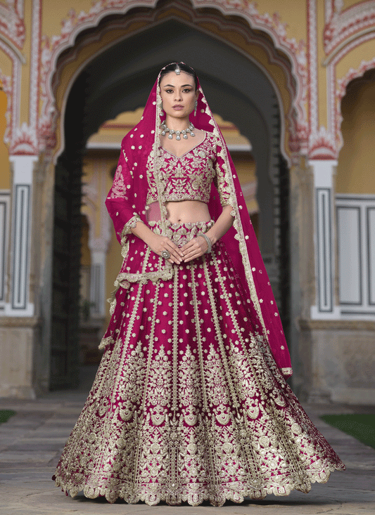 Raspberry Pink Net Embroidered Lehenga Choli