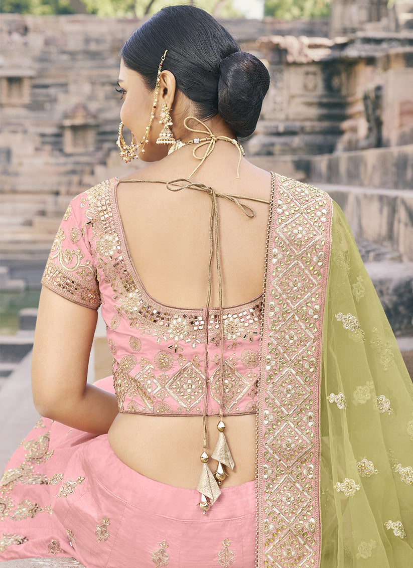 Pink Silk Embroidered Wedding Lehenga Choli