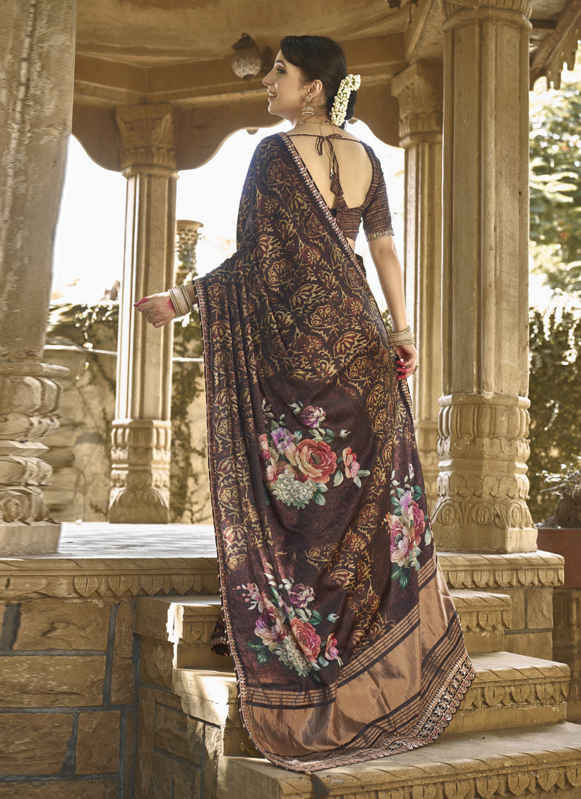 Coffee Brown Gajji Silk Designer Saree for Wedding