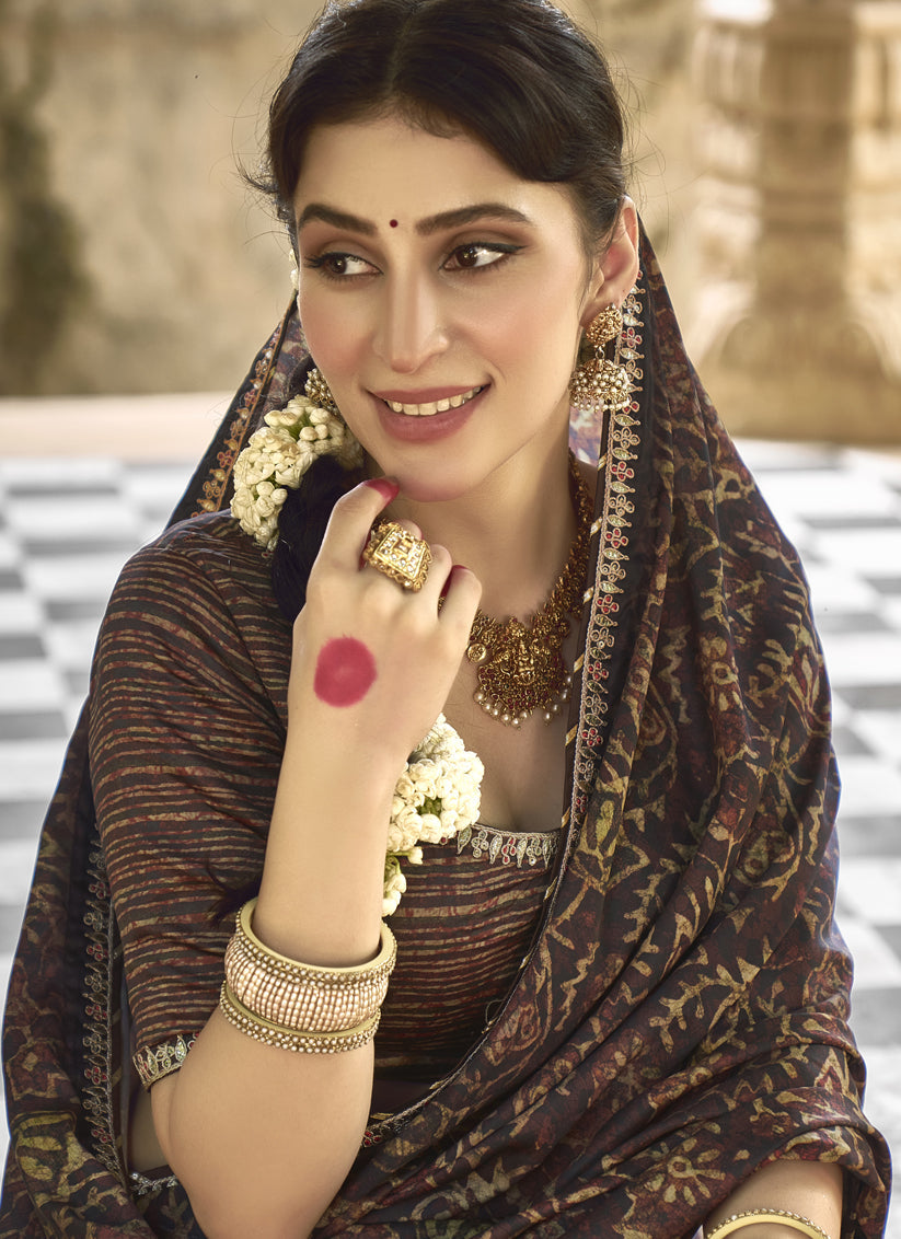 Coffee Brown Gajji Silk Designer Saree for Wedding