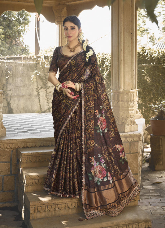Coffee Brown Gajji Silk Designer Saree for Wedding