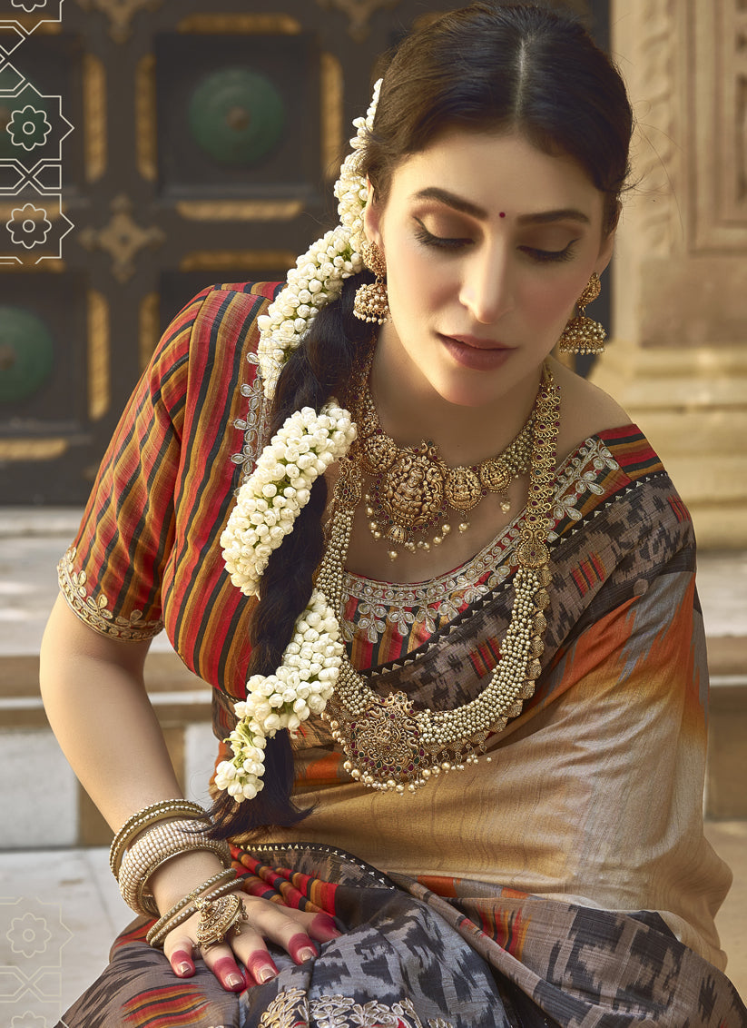 Beige Bhagalpuri Silk Designer Saree for Wedding