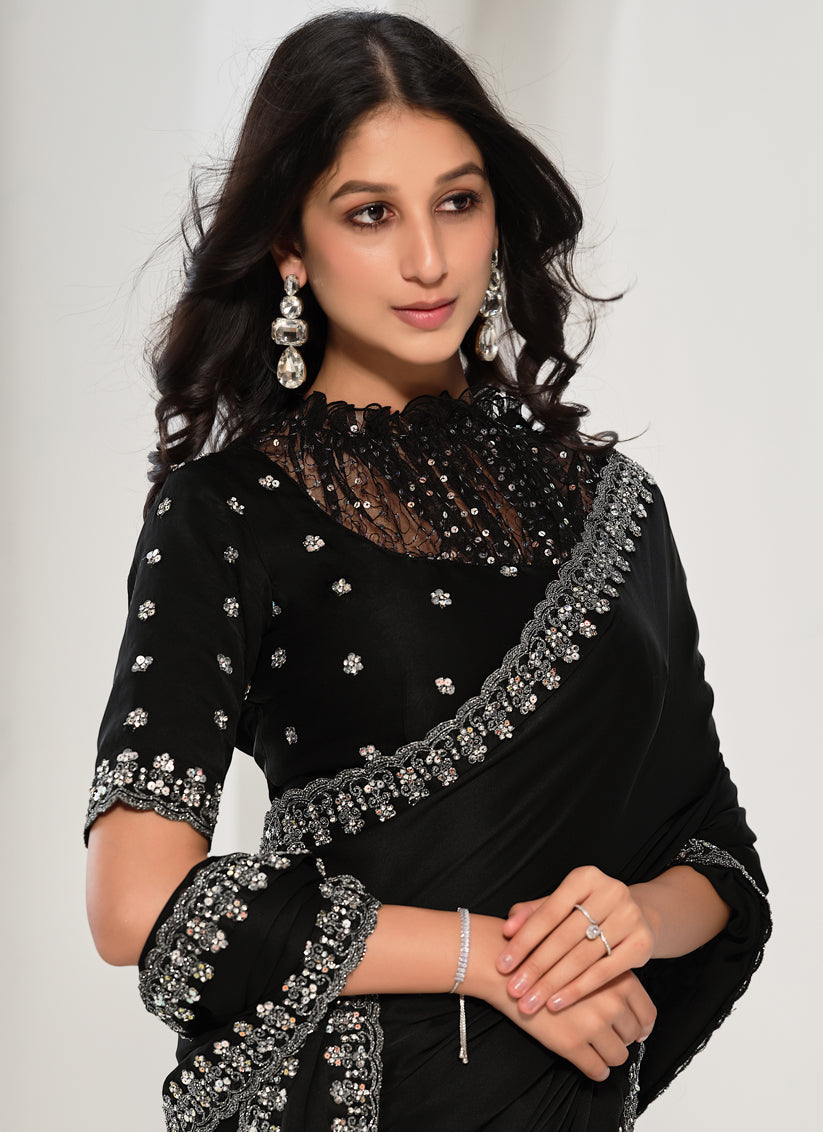 Black Embroidered Designer Saree