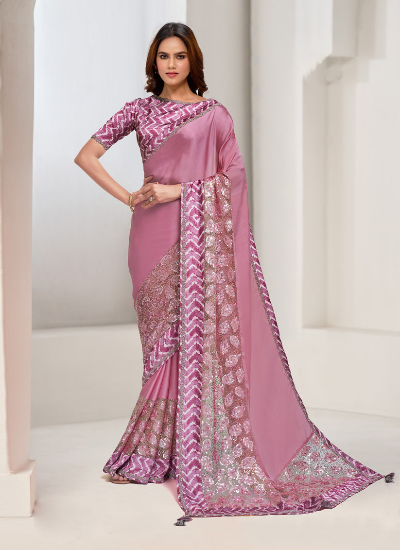 Pink Embroidered Designer Saree