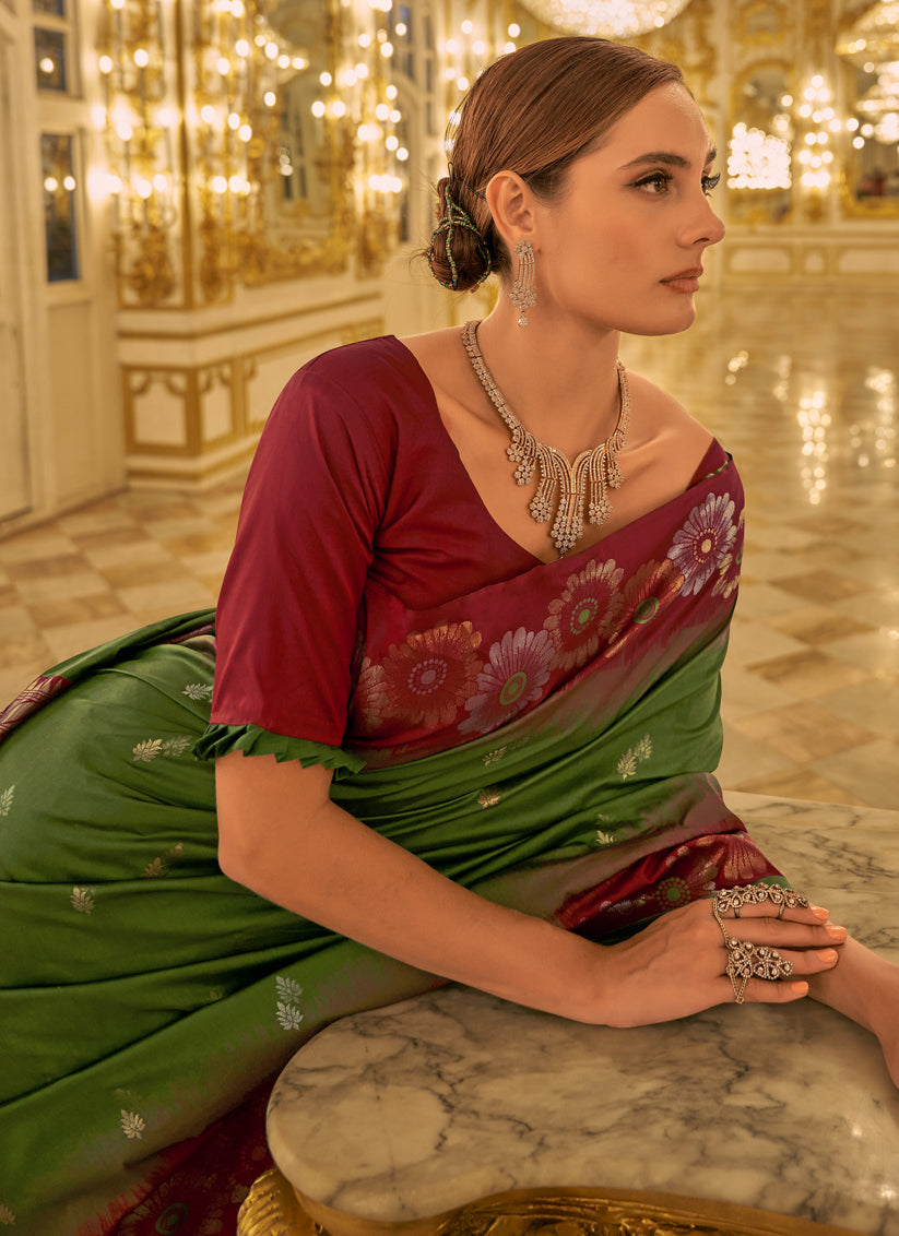 Leaf Green Banarasi Silk Woven Saree