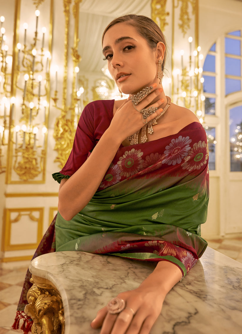 Leaf Green Banarasi Silk Woven Saree