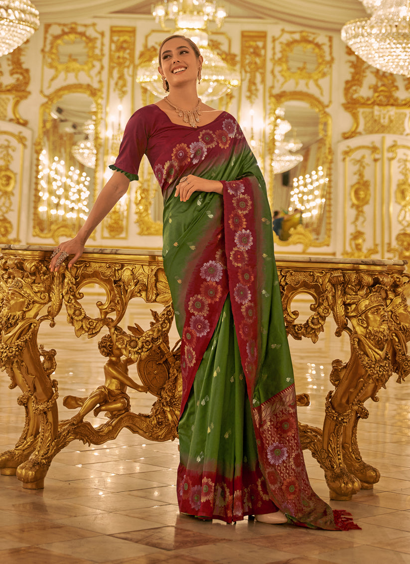 Leaf Green Banarasi Silk Woven Saree