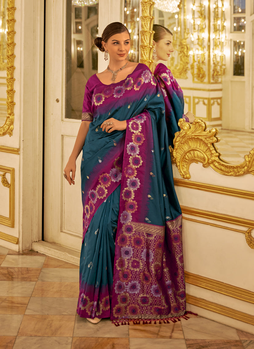 Peacock Blue Banarasi Silk Woven Saree