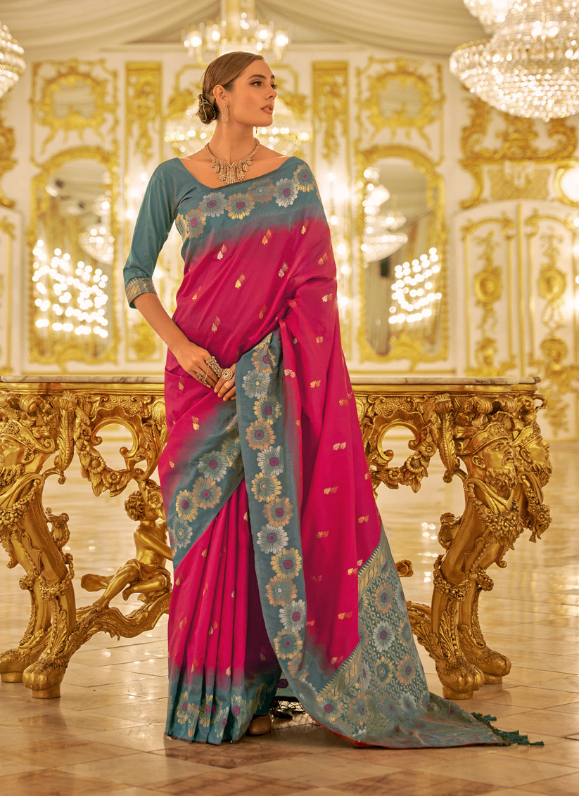 Rani Pink Banarasi Silk Woven Saree
