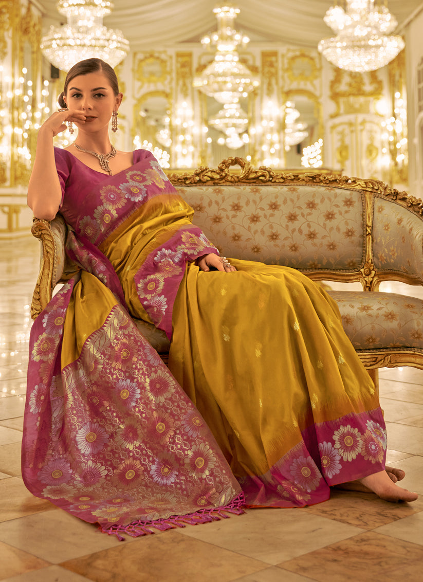 Mustard Banarasi Silk Woven Saree