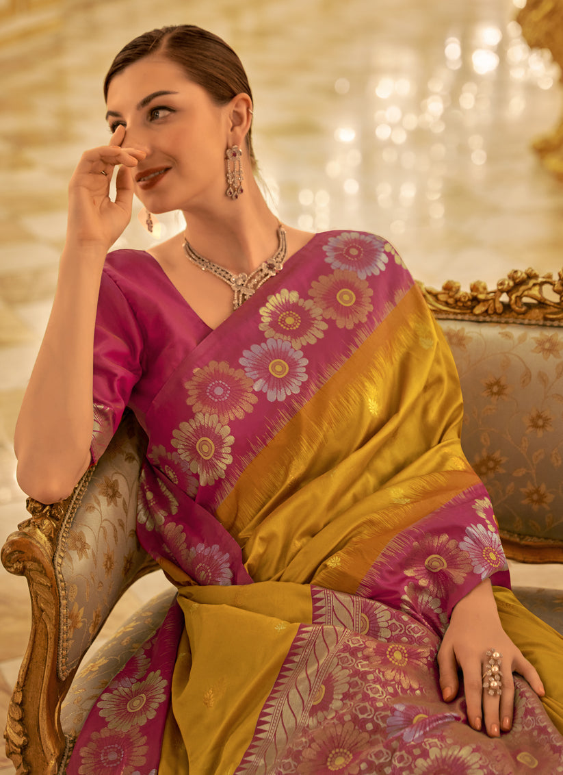 Mustard Banarasi Silk Woven Saree