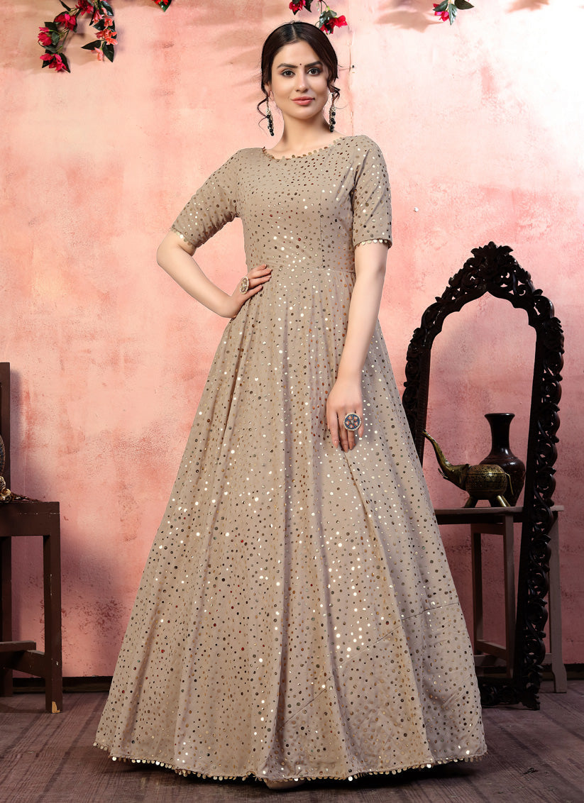Beige Georgette Party Wear Gown