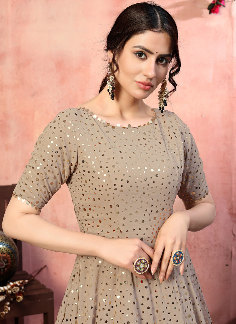 Beige Georgette Party Wear Gown