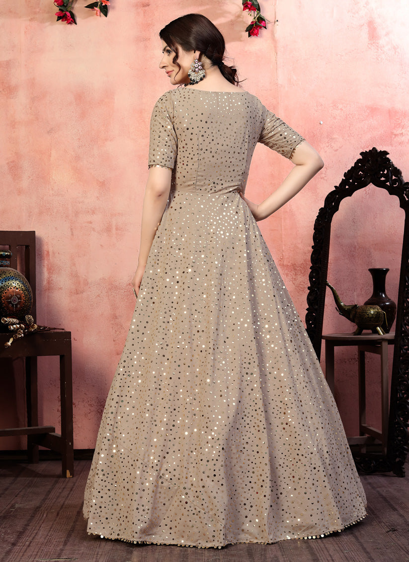 Beige Georgette Party Wear Gown