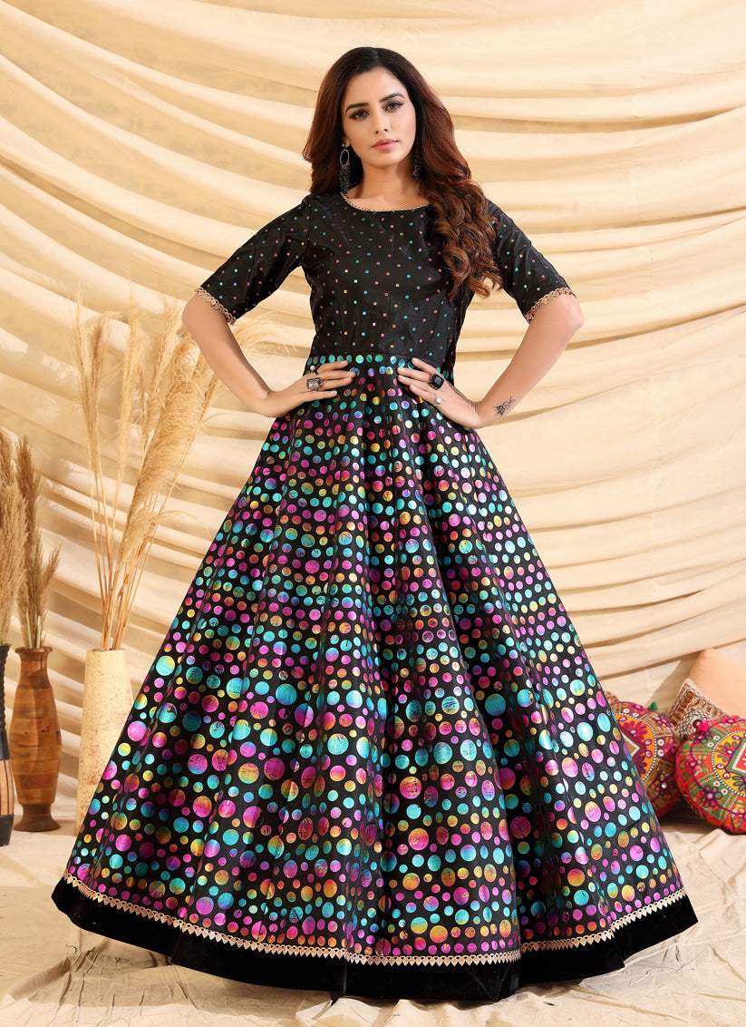 Black Taffeta Silk Party Wear Gown
