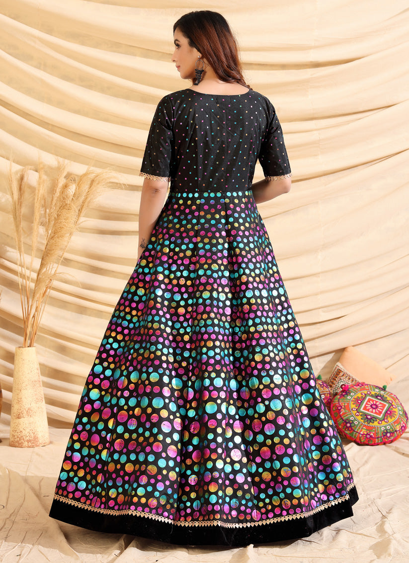 Black Taffeta Silk Party Wear Gown