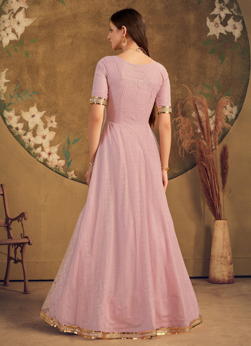 Lilac Pink Net Party Wear Gown