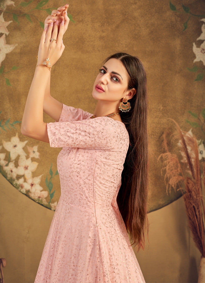 Blush Pink Net Party Wear Gown