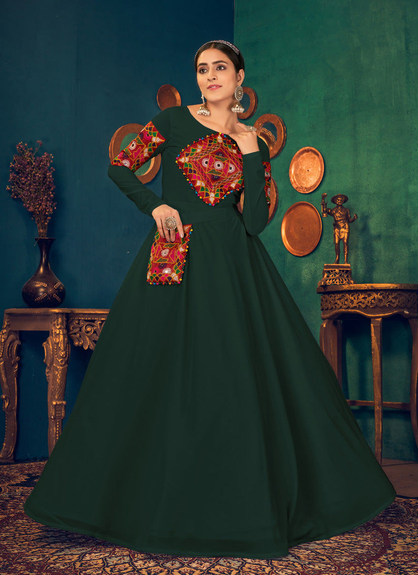 Pine Green Georgette Party Wear Gown