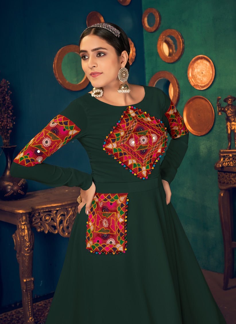 Pine Green Georgette Party Wear Gown