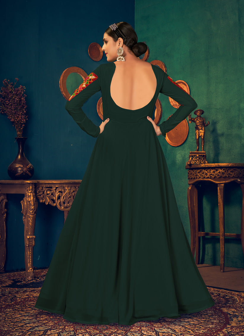 Pine Green Georgette Party Wear Gown