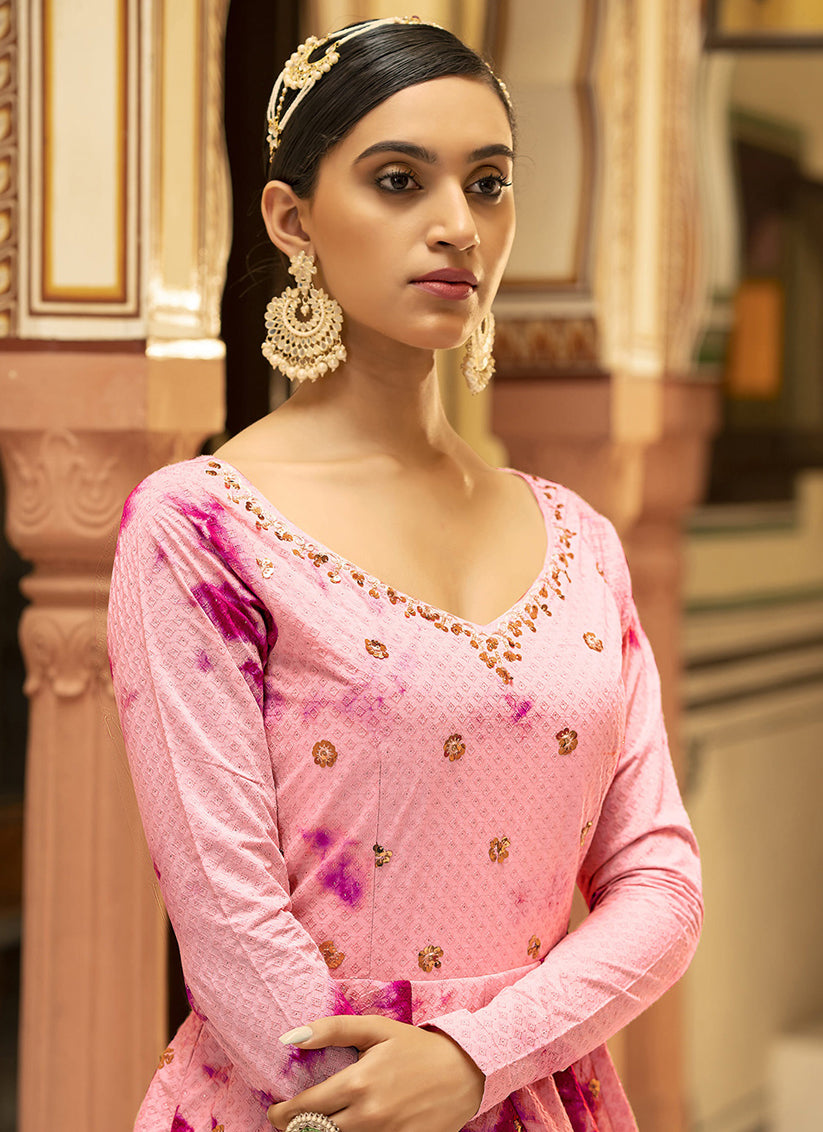 Ravishing Rose Pink Cotton Embroidered Gown