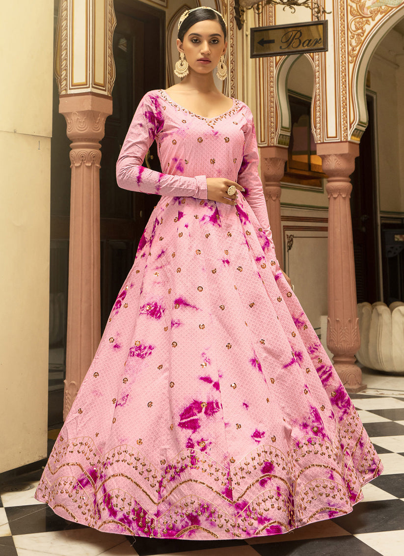 Ravishing Rose Pink Cotton Embroidered Gown