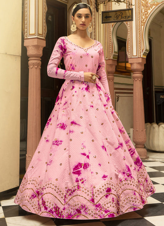 Ravishing Rose Pink Cotton Embroidered Gown