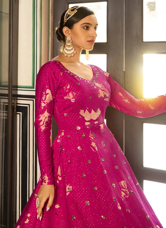 Adorable Fuchsia Cotton Embroidered Gown