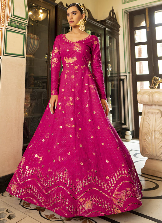 Adorable Fuchsia Cotton Embroidered Gown