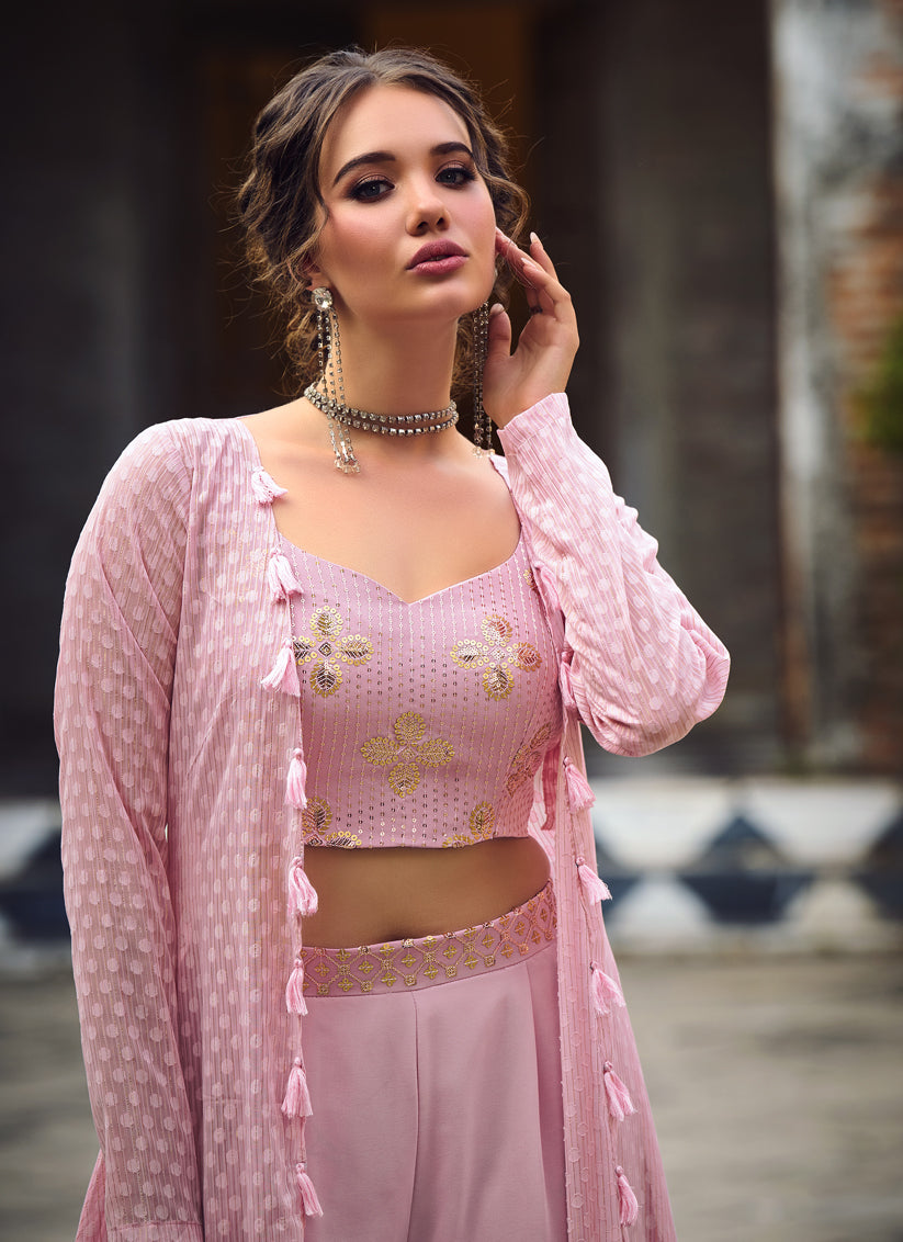 Fascinating Pink Georgette Designer Indowestern