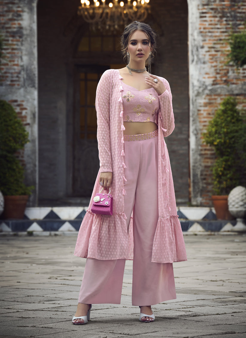 Fascinating Pink Georgette Designer Indowestern