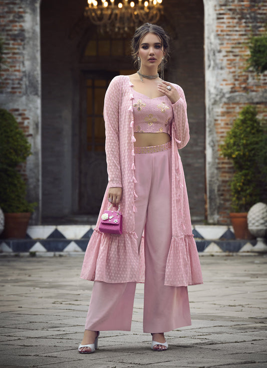 Fascinating Pink Georgette Designer Indowestern