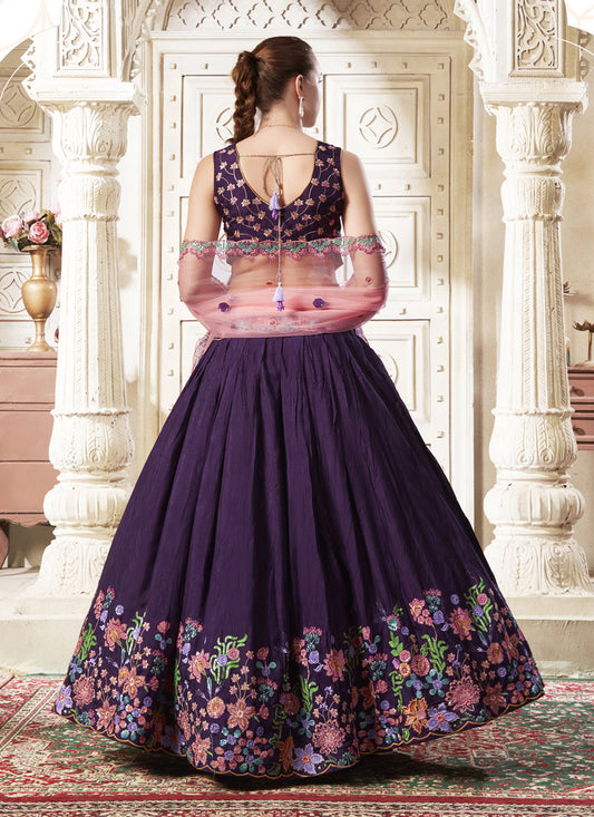 Burgundy Silk Embroidered Designer Lehenga Choli Set