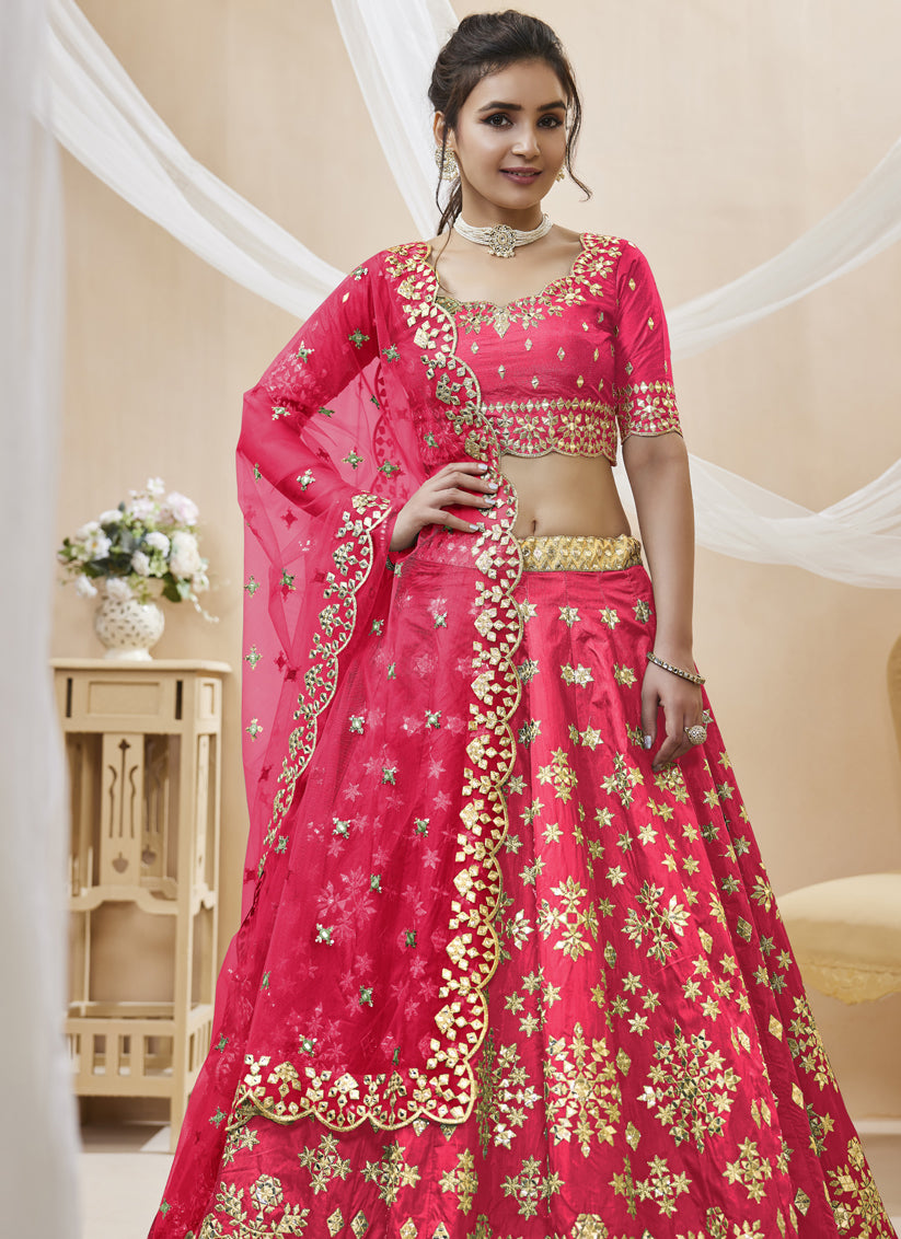 Rani Pink Art Silk Embroidered Lehenga Choli